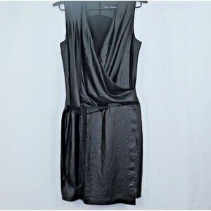 IKKS Paris Black Sleeveless Belted Draped Wrap Mini Dress V-Neck Size 38